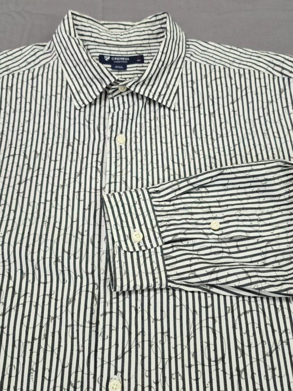 Cremieux Collection Mens XL Black White Striped Long Sleeve Button Up Shirt